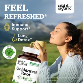 Wild & Organic Goldenseal Root Capsules 1000mg - Immune & Lung Support - 90 Goldenseal Root Powder Capsules - 45 Days Supply - Vegan, No Fillers, Non-GMO