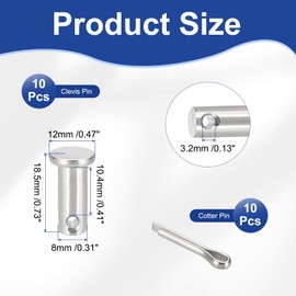 sourcing map 10Pcs M8x16mm Clevis Pins, 304 Stainless Steel Single Hole Flat Head Hitch Fastener Lock Systems with Cotter Pins for Furniture Installation Trailer Lawn Mower, Silver