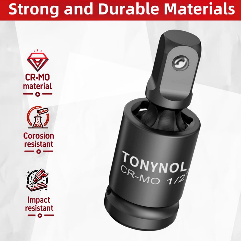 TONYNOL 3 Pcs Universal Joint Swivel Socket Adapter Set 1/4",3/8"&