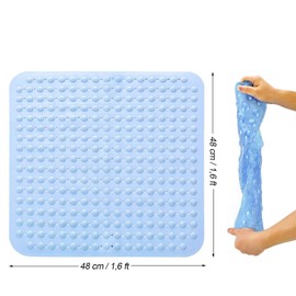 Shower Mat, Non Slip Square Bath Mat, 48 x 48 cm Shower Mat Non-Slip, Non-Slip mat With Suction Cups, Suction Cups Machine Washable Square, for Sauna, Shower Room, Drain Holes（Light blue）