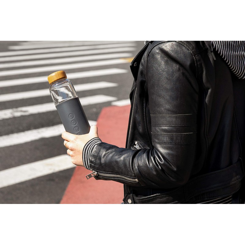 Soma Glass Water Bottle with Silicone Sleeve, BPA-Free, Gray, 17oz