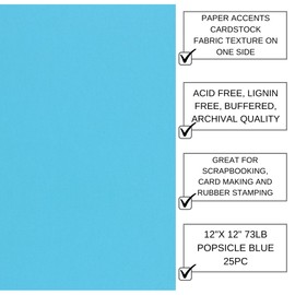 Accent Design Paper Accents Cardstock Muslin Popsicle Blue, 12"x12", 73lb, 25pc - Textured Cardstock with Linen Cardstock Finish for Scrapbooking, Crafts, and DIY Projects