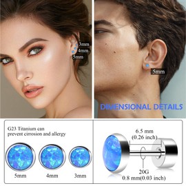 ZDE Titanium Flatback Earrings for Women Opal Blue Pacific Stud Earrings Flat Back Women Earrings Hypoallergenic Cartilage Flatback Earring Tragus Helix Tragus Conch Piercing 3mm-5mm, 5MM, Titanium,