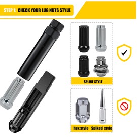 GearTrust 7 Spline Lug Nut Key 6 Spline Lug Nut Socket Removal Tool, 2 PCS Dual Hex Drive Aftermarket Wheel Lock Key Replacement for Spline Lug Nuts (Black)