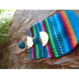 ⊹⊱ ✿ TÜRKISE ASAI AGUAYO ETHNO BOHEMIAN HIPPIE SAMEN OHRRINGE ✿ ⊰⊹ große, halbrunde Ohrringe aus Original Bolivianischem Aguayo Stoff