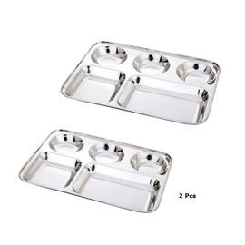Stainless Steel Rectangle/Square 5 Section Compartment Lunch Plate Round and Square Tray Set of 2