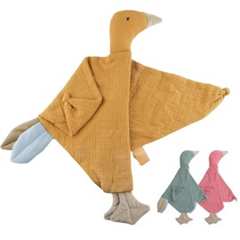 Security Blanket Loveys for Babies Boy Girl, Muslin Baby Lovey Security Blanket,Soft Breathable Organic Cotton Lovies,Unisex Newborn Toddler Goose Lovey Gifts (Ginger)