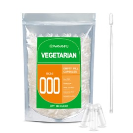 WANANFU Size 000 Empty Capsules Vegetarian (100 Count) Bundle with Micro Lab Spoon with Powder Tamper, Compatible with Capsule Filling Machine