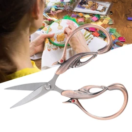 Embroidery Scissors, Stainless Steel Craft Scissors, Small Vintage Sewing Scissors Cross Stitch Scissors Swan Shaped Sewing DIY Tool for Needlework, Artwork, Manual Sewing Handicraft (Red Ancient)