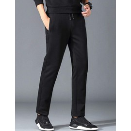 Yeokou Mens Winter Warm Sherpa Lined Active Thermal Jogger Fleece Sweatpants Pant (X-Large, Style12Black-Straight Leg)