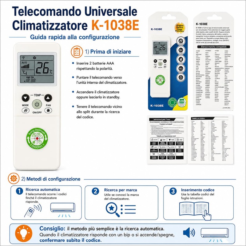Telecomando Universale per Climatizzatore Condizionatore 1000 in 1 universale LCD
