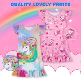 spxkd 2Pcs Girls Kawaii Dress Princess Short Sleeves Skirt 3-7 Years Sleep Dress for Girls to Wear in Night