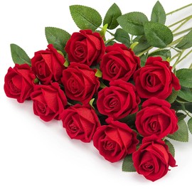 XoeLLe Pack of 12 Red Roses, 52 cm Artificial Flowers, Bouquet, Artificial Flowers Like Real, Wedding Decoration, Home Decor, Realistic Flower for Wedding Bouquets, Anniversaries, Parties Decoration