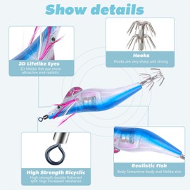 4 Color LED Light Fishing Shrimp Bait Set, Lighted Squid Jig Hooks, Simulation Shrimp Bait, Squid Crab Fish Bass Jig Bait with Upgraded Hook for Outdoor Fishing