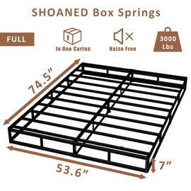 SHOANED 7 Inch Full Box Spring - Metal Frame Mattress Foundation Memory Foam Basics Bed Base Heavy Duty Box Springs No Noise, 3000lbs Max Weight Capacity