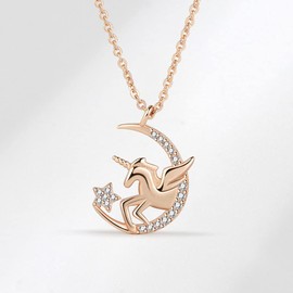 LUTAKU Unicorn Necklace for Girls Crystal Moon Star Pendant Necklaces Unicorn Jewelry Gifts for Girls Daughter Granddaughter Niece Birthday Gift (Rose Gold)