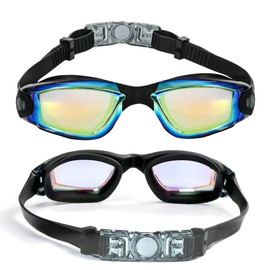 EWPJDK Swim Goggles - 2 Pack Swimming Goggles Anti Fog No Leaking For Adult Women Men (Aqua & Bright Silver)