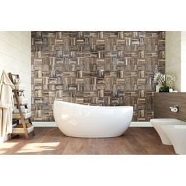 11 7/8"W x 11 7/8"H x 1/2"P Weave Boat Wood Mosaic Wall Tile, Natural Finish (11-Pack)