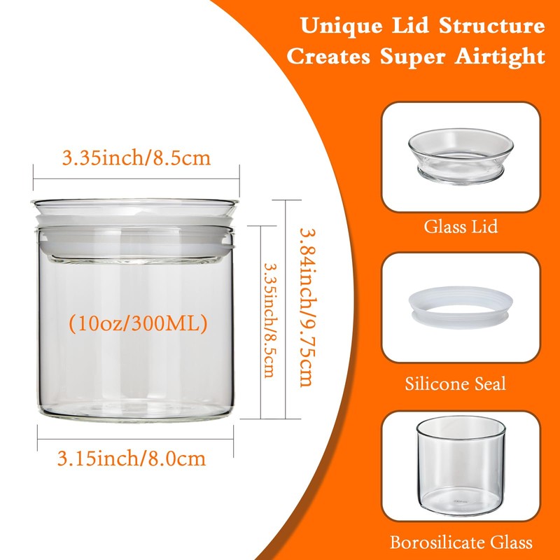 ZENS 10oz Glass Jars with Airtight Lid, 4 Pack Glass