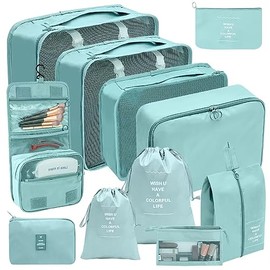 Juego de 11 de Organizador de Viaje para Maletas, Organizadores de Equipaje Cubos Impermeable Bolsas de Almacenamiento Plegable Bolsas de Viaje para R