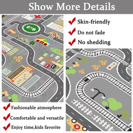 Kids Rug Play Mat Great for Playing with Cars and Toys,Educational Kid Road and Traffic City Life Carpet,Children Baby Fun Throw Rug for Bedroom Play Room,24X35Inch/60X90CM