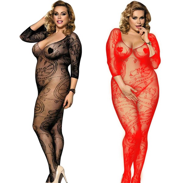 LOVELYBOBO Pack of 2 Women's Underwear Bodystockings Catsuit with Suspenders Body Lingerie Made of Mesh (Black + Red), Black + red