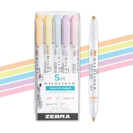 Zebra - Juego de resaltadores de doble punta Mildliner con punta de cincel y punta de bala, ideal para resaltar la Biblia, sin sangrar, varios colores de tinta suave, paquete de 5 (78705)