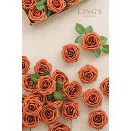 Ling's moment Artificial Flowers Burnt Orange Roses 25pcs Real Looking Fake Roses w/Stem for DIY Wedding Bouquets Centerpieces Arrangements Party Baby Shower Home Decorations