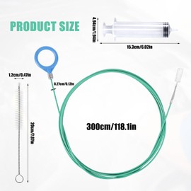 Auto Sunroof Drain Cleaning Tool, 118in Long Pipe Cleaners Include Cleaning Brush, Syringe & Syringe Hose Soft Drain Brush Pipe Cleaner for Car Wiper Sunroof Trunk Drains Hole