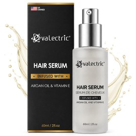Evalectric Argan Oil Hair Serum - Hair Serum for Dry Damaged Frizzy Hair with Vitamin E - Anti Frizz Hair Serum for Straightening Hair - Hair Smoothing Shine Serum for All Hair Types - 2 Fl. Oz.