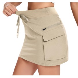 Timuspo Tennis Skirt with Shorts High Waist Pencil Skirt Solid Hiking Quick Dry Khaki Skort S
