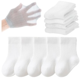QIYIENDIAN Toddler Crew Socks Cotton Breathable Baby Summer Socks for Children Boys Girls Pack of 5, White, 0-3 months