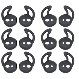 JNSA 6 Pairs Silicone Ear Tips Compatible with Air Pods 1&2,Silicone Soft Anti-Slip Sport Earbud Tips, Anti-Drop Ear Hook Gel Headphones Earphones Accessories Tips (Black 6 Pairs)