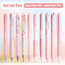 VideMundi 10 Count Pastel Gel Ink Pen Set,Cute Note Taking 0.5mm Fine Point Retractable 10 Count Black Ink Pens with for Writing, Journaling, School, Office (Pink)