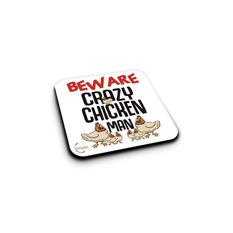 ER488 Beware Crazy Chicken Man (B) Novelty Present Gift Printed