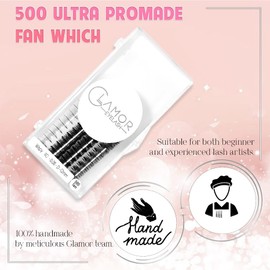 GLAMOREYELASH 500 Ultra Speed Promade Fans, Natural Wispy Eyelash Extension 5D 7D 9D Individual Lashes Mink Lashes, 0.05/0.07mm, C CC D Curl, 8-16mm Length for Fluffy Eyelash Cluster (7D-0.07-CC, 16mm)
