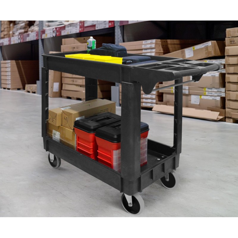 MaxWorks 80855 500-lb Utility Service PP Cart With Two Trays