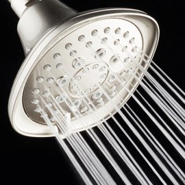 AquaDance Satin Nickel Hot Oval Square Style 6-setting High-Pressure Luxury Shower Head. Angle Adjustable, Solid Brass Connection Nut, Finish. Premium Quality Exclusive Showerhead