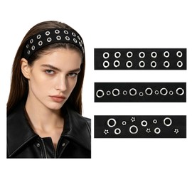 3 Pcs Y2K Grommet Headband, Punk Grunge Studded Hair Accessories (B)