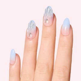 Dashing Diva Magic Press Nail Set - Shell We Kiss - Long Round Press On Nails - Long Lasting Gel - Lasts Up to 10 Days - Summer Gel Set - 4-Piece Manicure Kit with 30 Nails