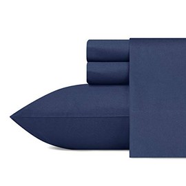 Nautica - Twin Bed Sheets, Cotton Percale Bedding Set with Matching Pillowcase, Crisp & Cool, Fully Elasticized, Dorm Essentials (Captains Navy)