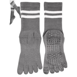 [Monlyu] ヨガソックス 5本指 滑り止め レディース ピラティスソックス ヨガ 靴下 抗菌防臭 ロング ピラティス スポーツ トレーニング グリップ ソックス すべりどめ ウェア 冷房対策 防寒対策 くつした くつ下 吸湿性 通気性 速乾 くすみカラー (JP, アルファベット, Free Size, チャコールグレー)