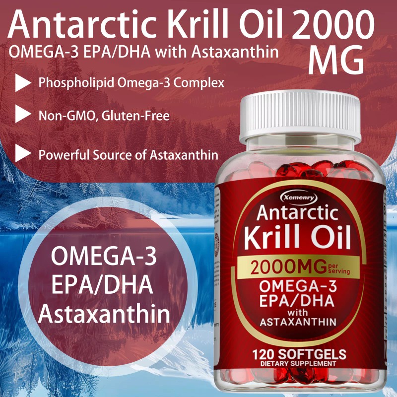 xemenry Antarctic Krill Oil - Omega-3 EPA, DHA, Astaxanthin, Anti