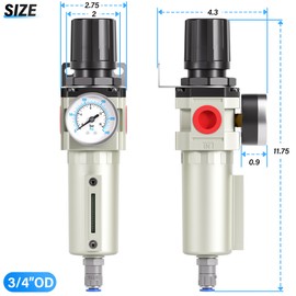 TAILONZ PNEUMATIC 0-240PSI 3/4 Inch NPT Industrial Heavy Duty Particulate Filter and Regulator, Particulate Filter, Coalescing Filter (Automatic Drainage)