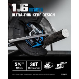 CRALY 5-3/8 Inch 30 Teeth Steel and Ferrous Metal Cutting Circular Saw Blade, 20 mm Arbor, Thin Kerf, Professional Carbide Tipped Blade for Angle Iron, Threaded Rod, EMT Conduit(C0530MC)