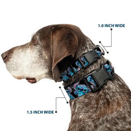 Buckle-Down Stitch Poses/Hibiscus Sketch - Collar con Clip de plástico Negro, Gris, Azul, pequeño/22,9-38,1 cm