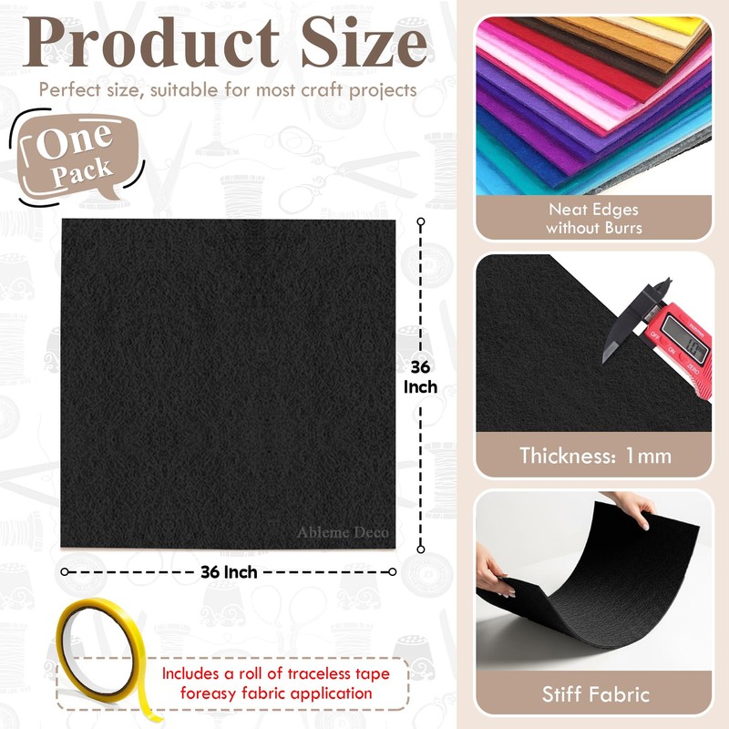 Black Felt Fabric 36" X 36" Inch Wide & 1