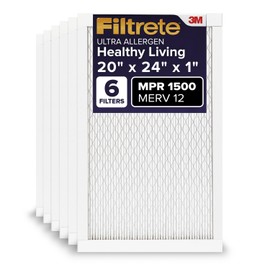 Filtrete 20x24x1 AC Furnace Air Filter, MERV 12, MPR 1500, CERTIFIED asthma & allergy friendly, 3 Month Pleated 1-Inch Electrostatic Air Cleaning Filter, 6-Pack (Actual Size 19.81x23.81x0.78 in)