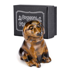 JSDDE Tiger Eye Crystal Dog Figurine Healing Gemstone Lucky Cute Stone Dogs Statue Ornament for Dog Lovers Home Office Crystals Dog Gifts