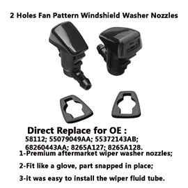 58112 Premium Wiper Washer Nozzles Fit for Jeep Grand Cherokee 05-2021 | Mitsubishi Galant 09-2012, Windshield Washer Fluid Jet Nozzle | Easy to Install | 2 Pack, Ref 55372143AB, 8265A127, 8265A128